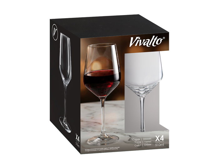 Vivalto Copa Cónica de Vidrio, 510 ml, Dimensiones 24.2x8.5x8.5 cm, Transparente, Apto Lavavajillas (Set de 24)