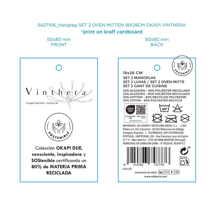 Set 2 Manoplas Horno Reciclado Okapi Due Vinthera 18x28 cm Set 2 Manoplas Horno Reciclado Okapi Due Vinthera 18x28 cm