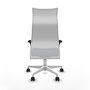 Sillón Albacete con mecanismo Sincro tapizada con Similpiel color Azul marino y malla color Blanco. Equipado con Base poliamida blanca, Brazos 1D y Ruedas 65mm nailon