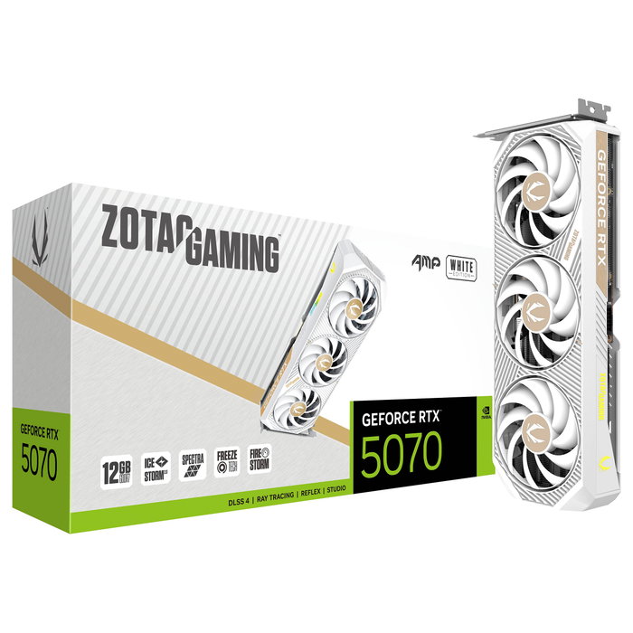 Zotac GAMING GeForce RTX 5070 AMP 12 GB GDDR7 Blanco Zotac GAMING GeForce RTX 5070 AMP 12 GB GDDR7 Blanco
