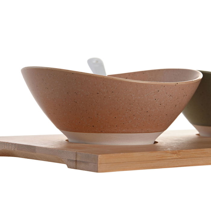 DKD Home Decor Set de Aperitivo 5 Piezas de Porcelana y Bambú Multicolor