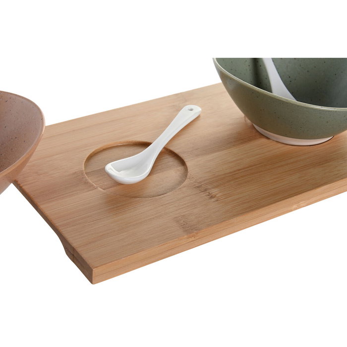 DKD Home Decor Set de Aperitivo 5 Piezas de Porcelana y Bambú Multicolor