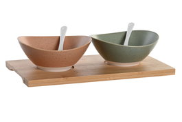 DKD Home Decor Aperitivo Set de 5 Piezas Multicolor Porcelana Bambú 29 x 15.5 x 1.5 cm