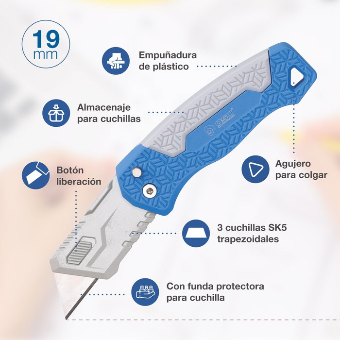 Hantums Cúter de seguridad tipo navaja plegable con 3 cuchillas