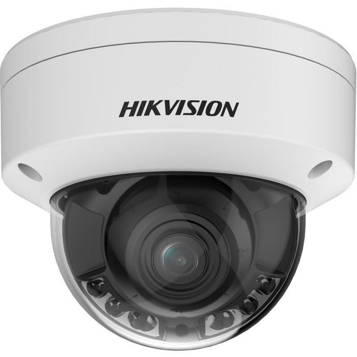 Hikvision Cámara IP Minidomo 8MP 4K Smart Hybrid Light ColorVu Motorized Varifocal 2.8-12mm WDR IK10 IP67 12V/PoE Audio Alarma Luz Híbrida 40m