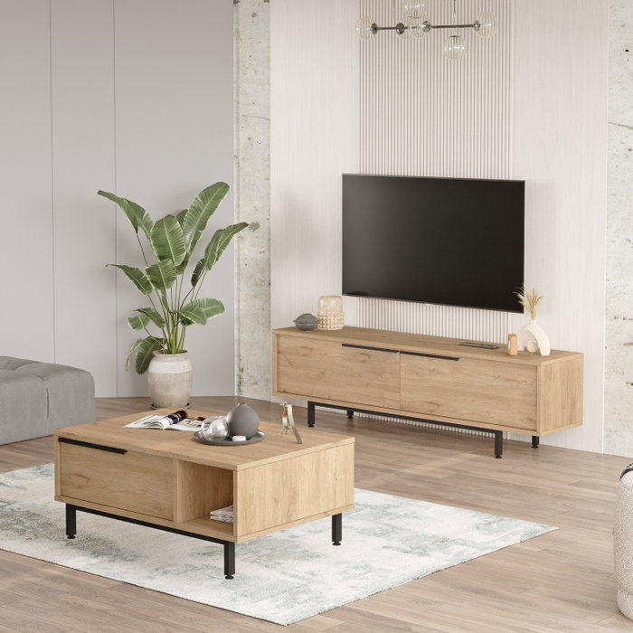 Hanah Home ON19-S Conjunto Muebles Salón Roble Soporte TV 160cm Mesa Centro 90cm