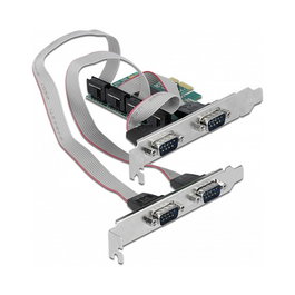 DELOCK 90410 Tarjeta PCIe a 4 Puertos Serie RS-232, Interfaz PCI Express x1, Perfil Bajo, Color Verde