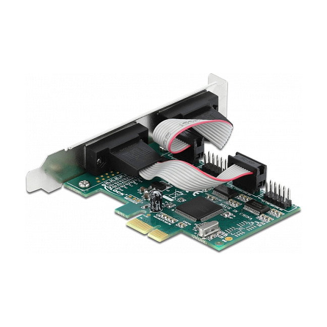 DELOCK 90410 Tarjeta PCIe a 4 Puertos Serie RS-232, Interfaz PCI Express x1, Perfil Bajo, Color Verde