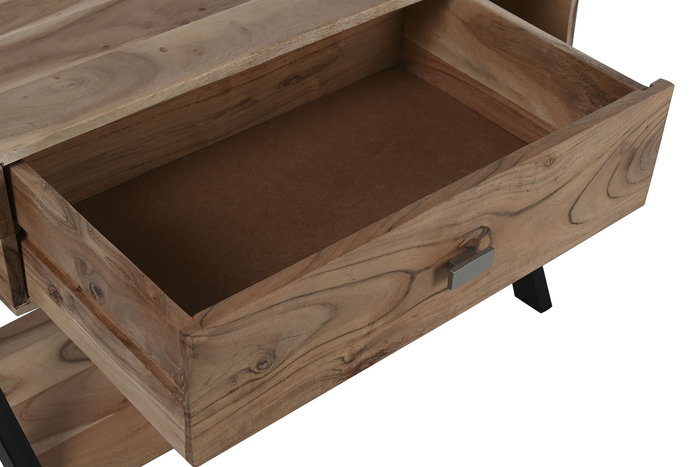 DKD Home Decor Recibidor Moderno Acacia y Metal Natural y Negro 40 x 200 x 80 cm con 1 Cajón y 2 Estanterías DKD Home Decor Recibidor Moderno Acacia y Metal Natural y Negro 40 x 200 x 80 cm con 1 Cajón y 2 Estanterías