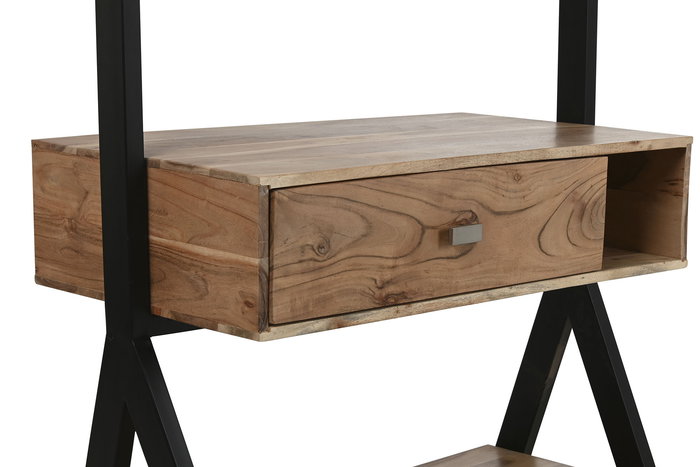 DKD Home Decor Recibidor Moderno Acacia y Metal Natural y Negro 40 x 200 x 80 cm con 1 Cajón y 2 Estanterías DKD Home Decor Recibidor Moderno Acacia y Metal Natural y Negro 40 x 200 x 80 cm con 1 Cajón y 2 Estanterías