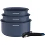 Arthur Martin AM0320 Juego de 3 Cacerolas de Cerámica Ø 16-18-20 cm con Mango Extraíble, Aptas para Todo Tipo de Fuegos, Incluida Inducción, Color Azul