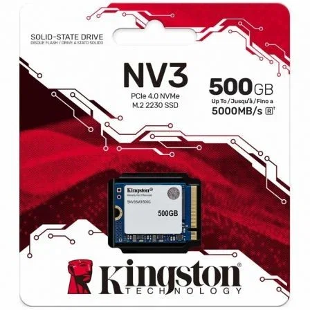 Kingston SSD NV3 SNV3SM3/500G 500GB PCIe 4.0 NVMe M.2 2230, hasta 5000MB/s lectura, 3000MB/s escritura, para portátiles y SFF