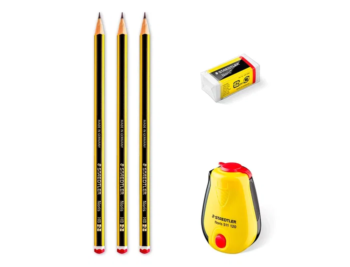 Staedtler Lápices de Grafito Noris N.2 HB Blister Promocional 120 Aniversario 3 uds + Afilalapiz con deposito