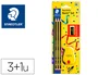 Staedtler Lápices de Grafito Noris N.2 HB Blister Promocional 120 Aniversario 3 uds + Afilalapiz con deposito