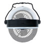 Grundig Luz y Ventilador de Camping con 12 LEDs Fríos, Ventilador Integrado, Ángulo Ajustable 360°, Funciona a Pilas AA, Plegable para Mesa o Colgar, Color Blanco y Negro