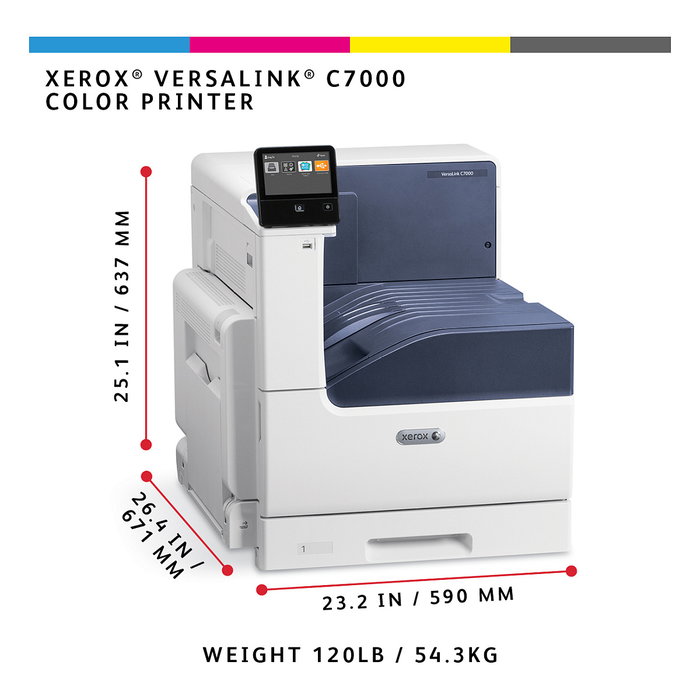 Xerox VersaLink C7000DN A3 Impresora Laser Color 35/35 ppm, Duplex Automático, 1200x2400 DPI, Conectividad LAN/USB, Bandeja 620 Hojas, Blanco