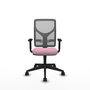 Silla de oficina Motilla con mecanismo Sincro tapizada con Tela color Rosa y malla color Gris. Equipada con lumbar 1D, Brazos 1D y Ruedas 65mm nailon