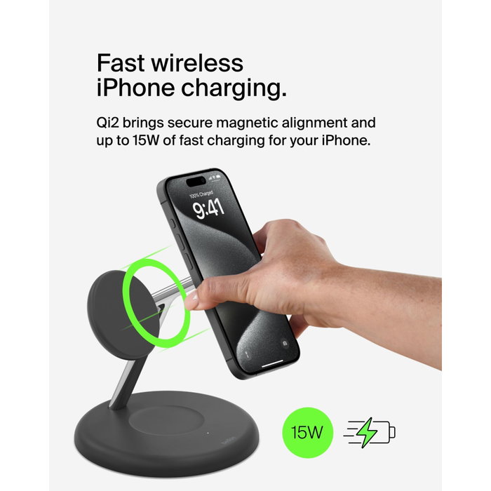 Belkin BoostCharge Pro 3-en-1 con Qi2 Negro