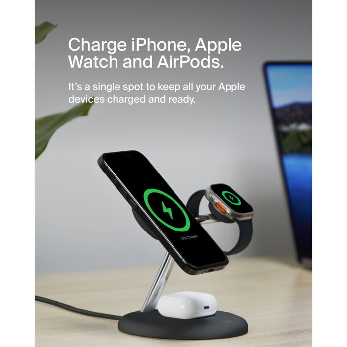 Belkin BoostCharge Pro 3-en-1 con Qi2 Negro