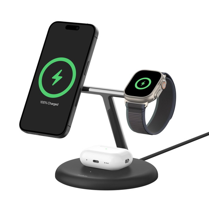 Belkin BoostCharge Pro 3-en-1 con Qi2 Negro