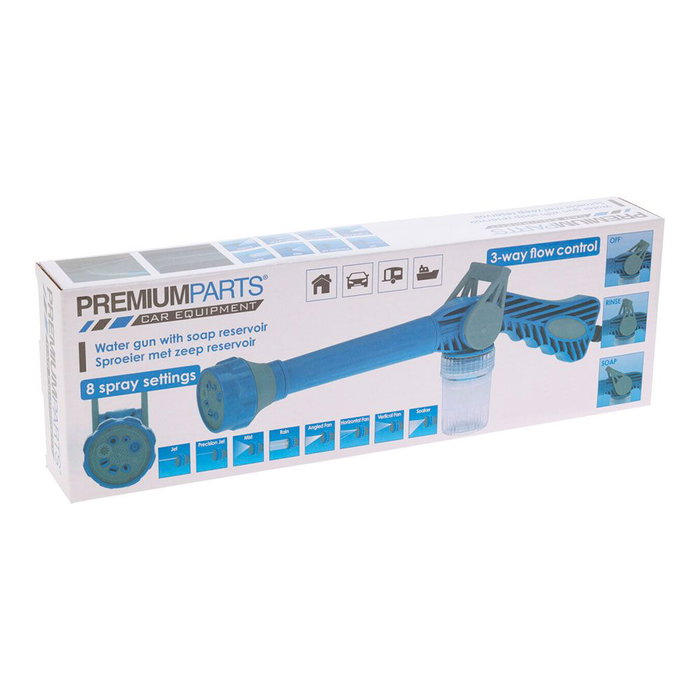 Premium Parts Pistola de Riego con Depósito para Jabón, 8 Funciones, Conexión Rápida, 13 x 41 x 5 cm