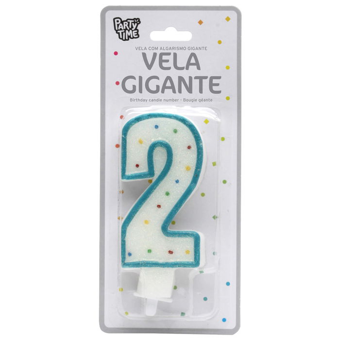 Party Time Vela Aniversario Número 2 Decorada con Círculos 14 cm para Tartas