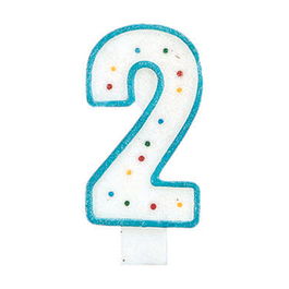 Party Time Vela Aniversario Número 2 Decorada con Círculos 14 cm para Tartas