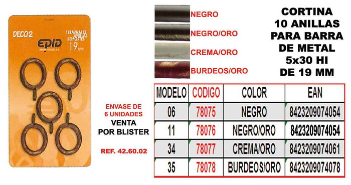 Finstock Cortina 10 Anillas Hierro Barra 19mm 5x30 Negro Oro Finstock Cortina 10 Anillas Hierro Barra 19mm 5x30 Negro Oro