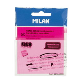 Milan Bloc Notas Adhesivas Removibles Plástico Translúcidas Rosa Fluorescente 76x76 mm 50H