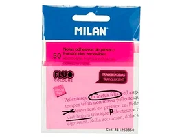 Milan Bloc de notas adhesivas translúcidas rosa fluorescente 76x76 mm