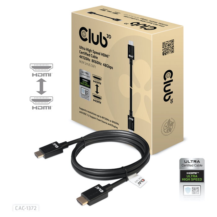 CLUB-3D Cable HDMI Ultra High Speed CAC-1372 2m 48Gbps 10K/120Hz CLUB-3D Cable HDMI Ultra High Speed CAC-1372 2m 48Gbps 10K/120Hz