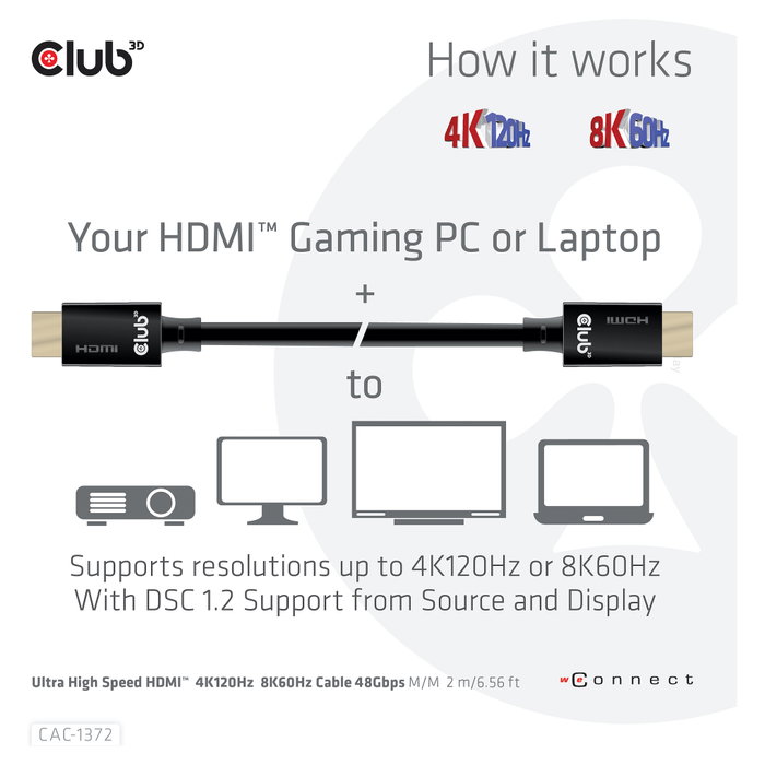 CLUB-3D Cable HDMI Ultra High Speed CAC-1372 2m 48Gbps 10K/120Hz CLUB-3D Cable HDMI Ultra High Speed CAC-1372 2m 48Gbps 10K/120Hz