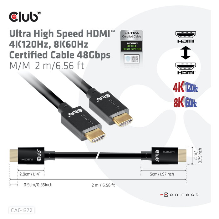 CLUB-3D Cable HDMI Ultra High Speed CAC-1372 2m 48Gbps 10K/120Hz CLUB-3D Cable HDMI Ultra High Speed CAC-1372 2m 48Gbps 10K/120Hz
