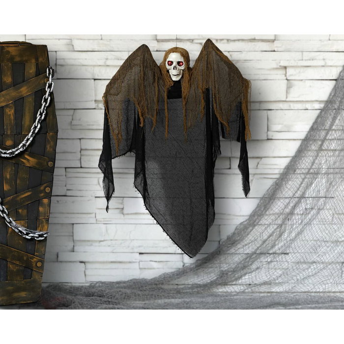 Calavera Decorativa Colgante Gigante 130 cm Con Capucha Negra Y Efectos Sonoros