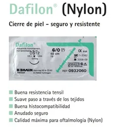 Braun Sutura Dafilon Blue HS30 Monofilar Poliamida 6 No Absorbible Color Azul 75 cm Caja 36 Unidades