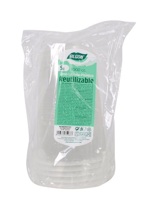 Algon Set de 5 Vasos Litrona de 11x15.5x11 cm (24 Unidades)