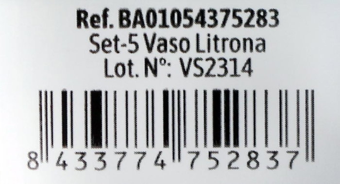 Algon Set de 5 Vasos Litrona de 11x15.5x11 cm (24 Unidades)