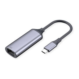 VALUE 12.99.1128 Adaptador USB-C a Ethernet RJ45 5 Gbit/s, Negro y Plata, 27 x 77 x 16 mm