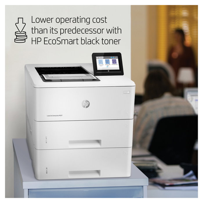 HP Impresora LaserJet Enterprise M507x, Láser, A4, 43 ppm, WiFi, Ethernet, Duplex Automático, 1200x1200 DPI, 512 MB, Pantalla Táctil 4.3"