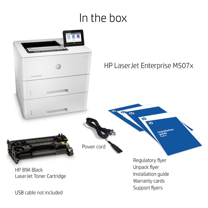 HP Impresora LaserJet Enterprise M507x, Láser, A4, 43 ppm, WiFi, Ethernet, Duplex Automático, 1200x1200 DPI, 512 MB, Pantalla Táctil 4.3"
