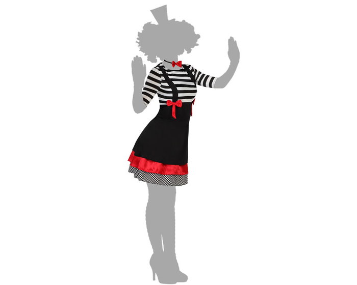 Disfraz de Mimo Mujer Adulto para Carnaval o Fiesta - Temática Circo - 2 Piezas (Vestido y Pajarita) - Color Blanco y Negro - Talla XL