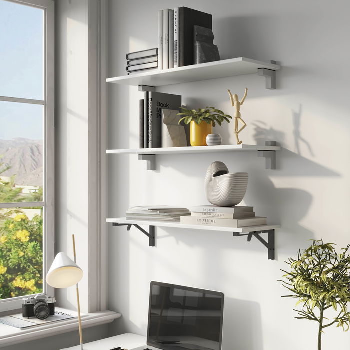 Emuca Juego de soportes plegables para estante, longitud 303mm, Acero, Pintado negro