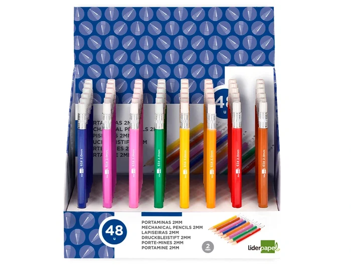 Liderpapel Portaminas 2 mm, Colores Surtidos, Con Goma de Borrar