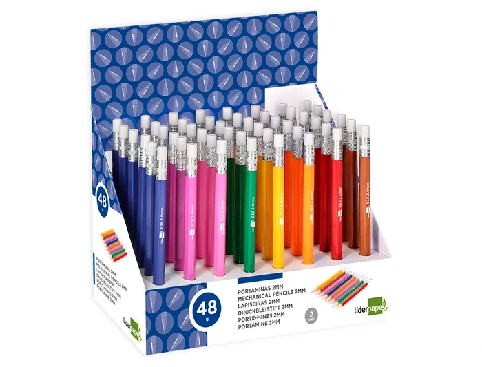 Liderpapel Portaminas 2 mm, Colores Surtidos, Con Goma de Borrar
