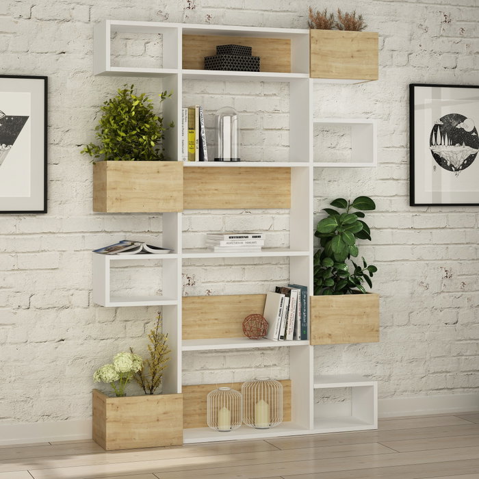 Hanah Home Estantería Niho - Blanco, Roble, 120x171x27 cm