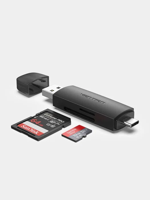 Vention CLKB0 Lector de Tarjetas Externo USB 3.2/3.0 Tipo-A y Tipo-C para SD, microSD, SDHC, SDXC, microSDHC, microSDXC, Velocidad 5000 Mbps, Negro Vention CLKB0 Lector de Tarjetas Externo USB 3.2/3.0 Tipo-A y Tipo-C para SD, microSD, SDHC, SDXC, microSDHC, microSDXC, Velocidad 5000 Mbps, Negro