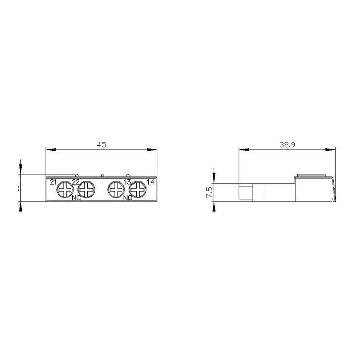 Siemens 3RV2901-1E Interruptor auxiliar transversal 1S+1 Siemens 3RV2901-1E Interruptor auxiliar transversal 1S+1