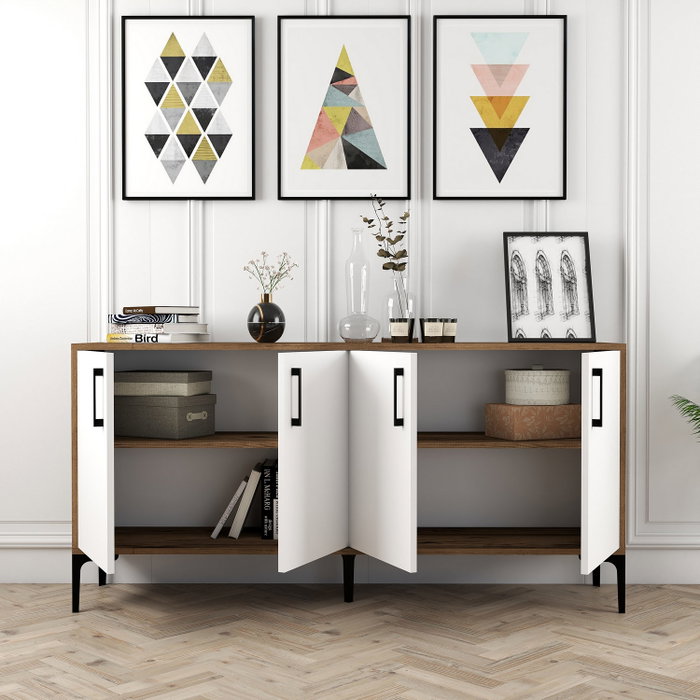 Hanah Home Kiev 160 Consola Industrial Nogal y Blanco 160cm Elegante y Funcional Hanah Home Kiev 160 Consola Industrial Nogal y Blanco 160cm Elegante y Funcional