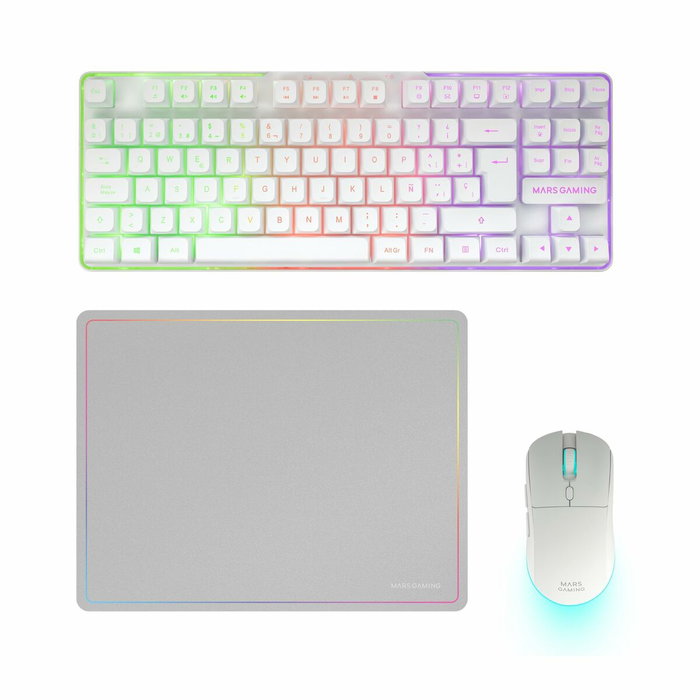 Mars Gaming Combo Gaming Inalámbrico 3 en 1 MCPWTKL con Teclado TKL, Ratón 3200 DPI y Alfombrilla