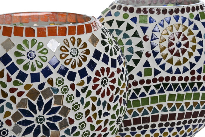DKD Home Decor Lámpara de Sobremesa de Cristal Mosaico Multicolor (Pack de 2)